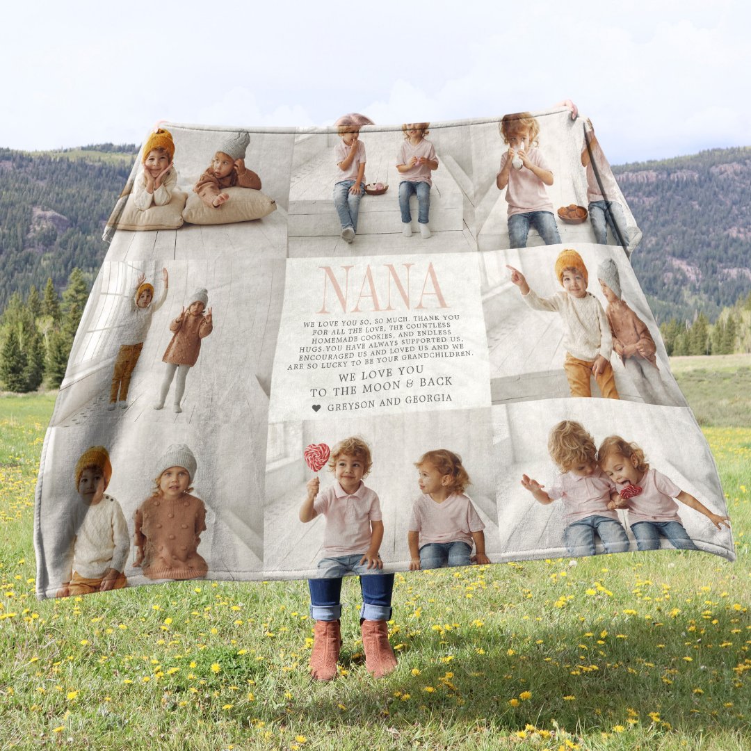 Love You Nana | Custom Message Photo Collage Fleece Blanket - yyingli