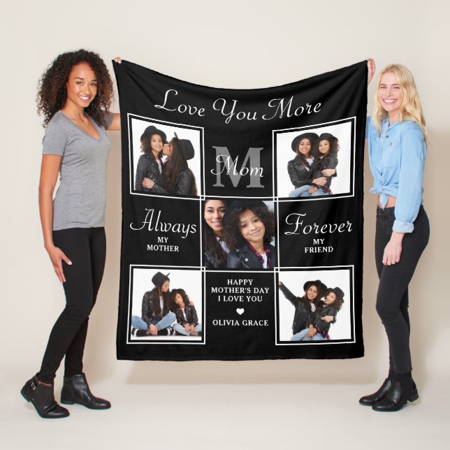 Elegant MOM 5 Photo Collage Monogram Unique Mom Fleece Blanket - yyingli