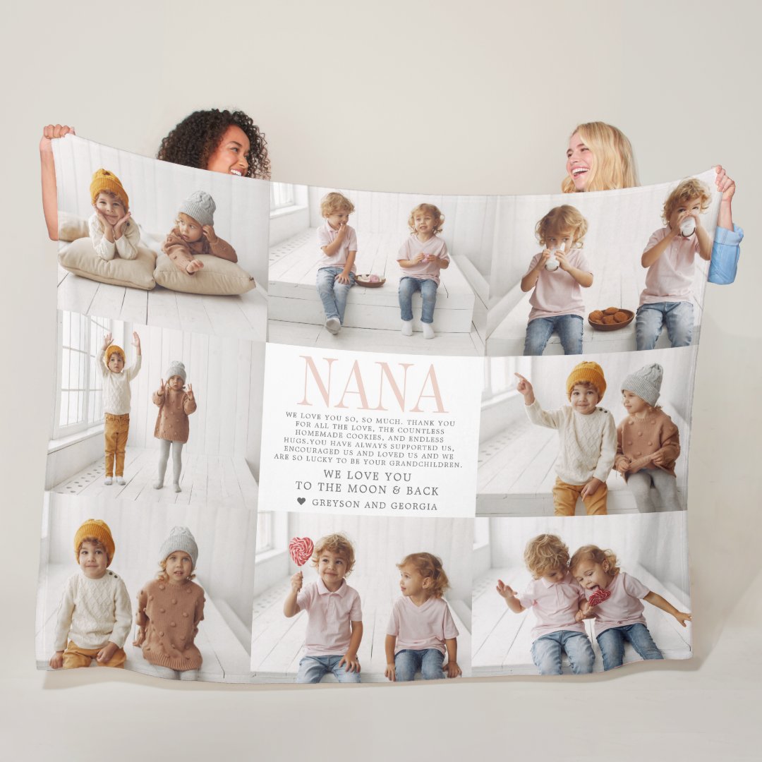 Love You Nana | Custom Message Photo Collage Fleece Blanket - yyingli